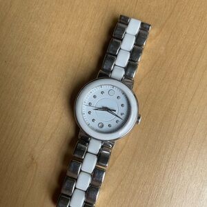 Movado Silver and White Watch with Diamonds